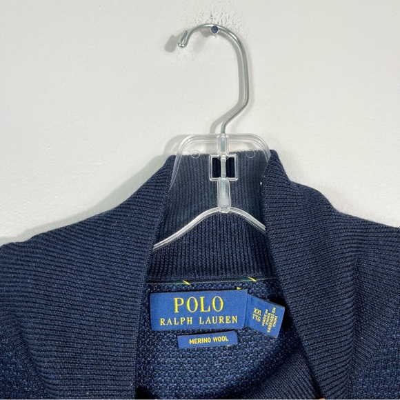 Polo Ralph Lauren Mens 100% Merino Wool Blue Quarter Zip Lightweight Sweater XXL - Picture 5 of 7
